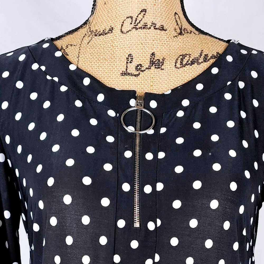 MSK Petite Black White Polka Dot Zipper Neck 3/4 Sleeve Dress SP - Picture 4 of 11
